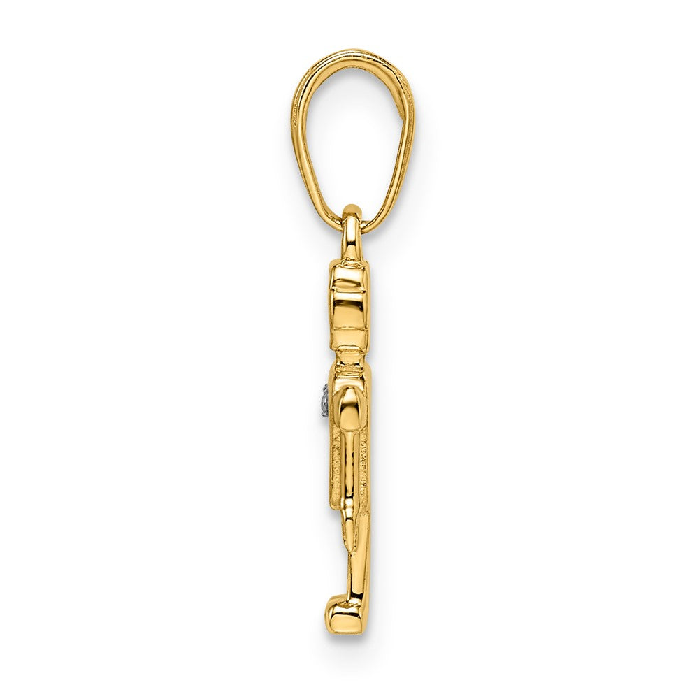 14k and White Rhodium Diamond-cut Robot Pendant