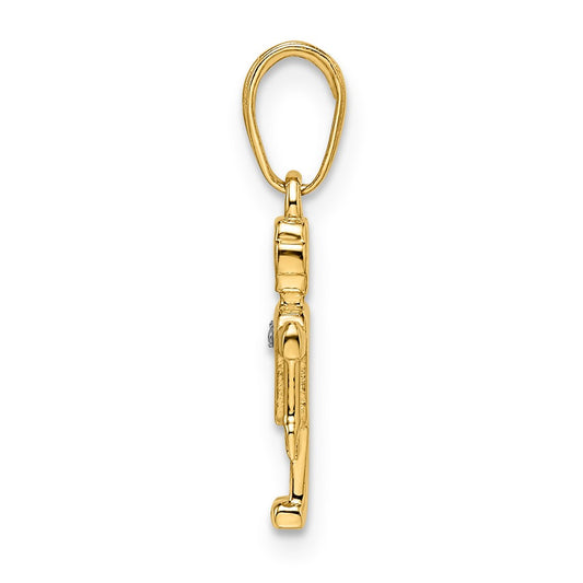 14k and White Rhodium Diamond-cut Robot Pendant