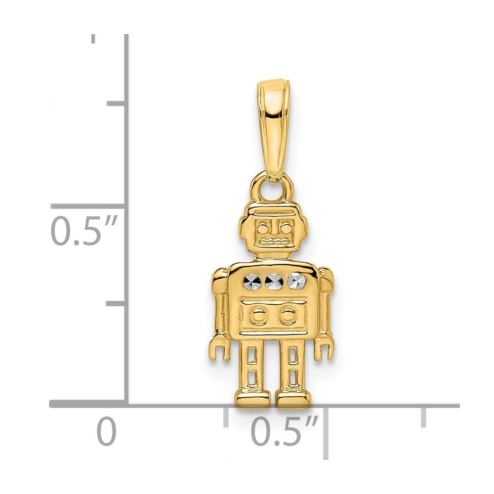 14k and White Rhodium Diamond-cut Robot Pendant