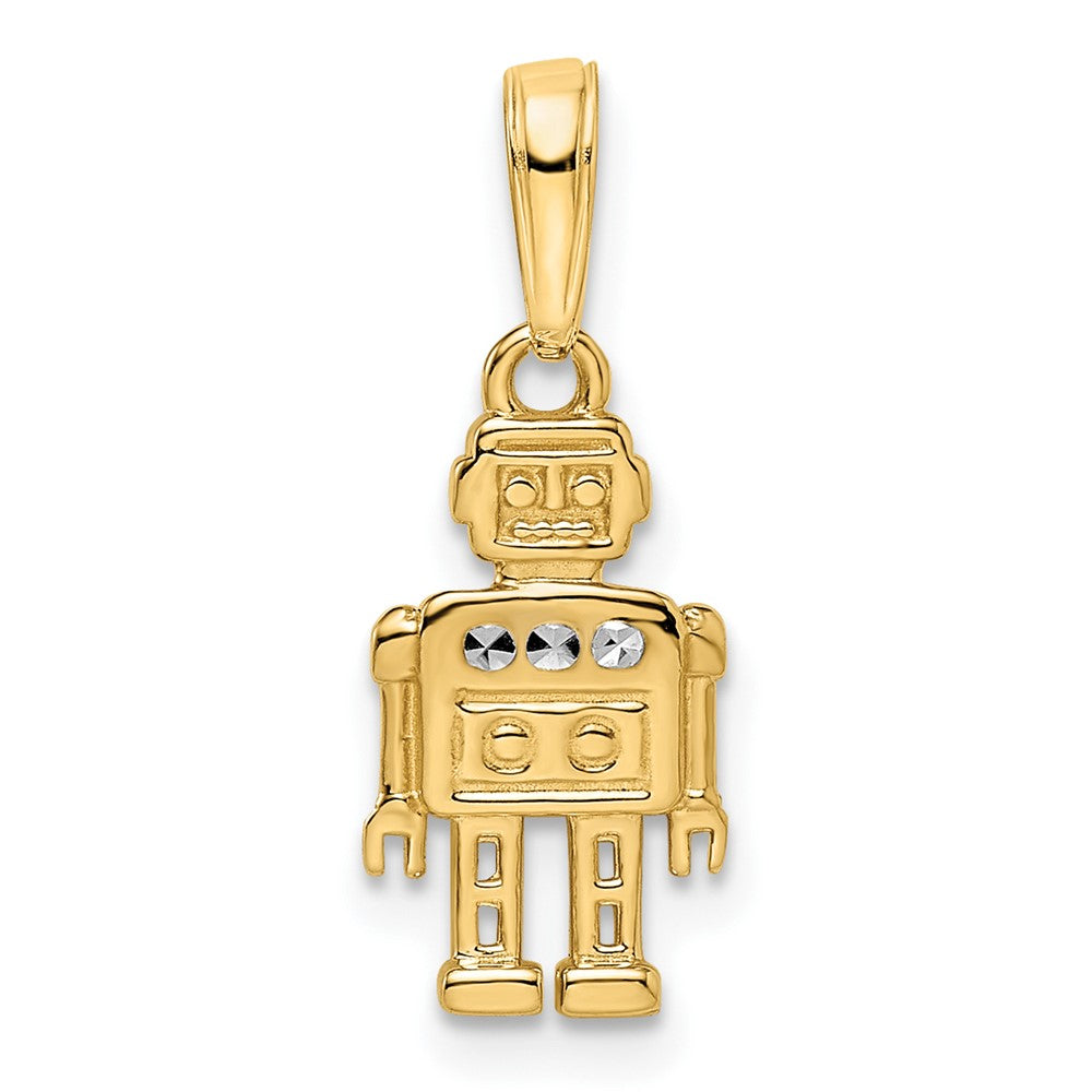 14k and White Rhodium Diamond-cut Robot Pendant