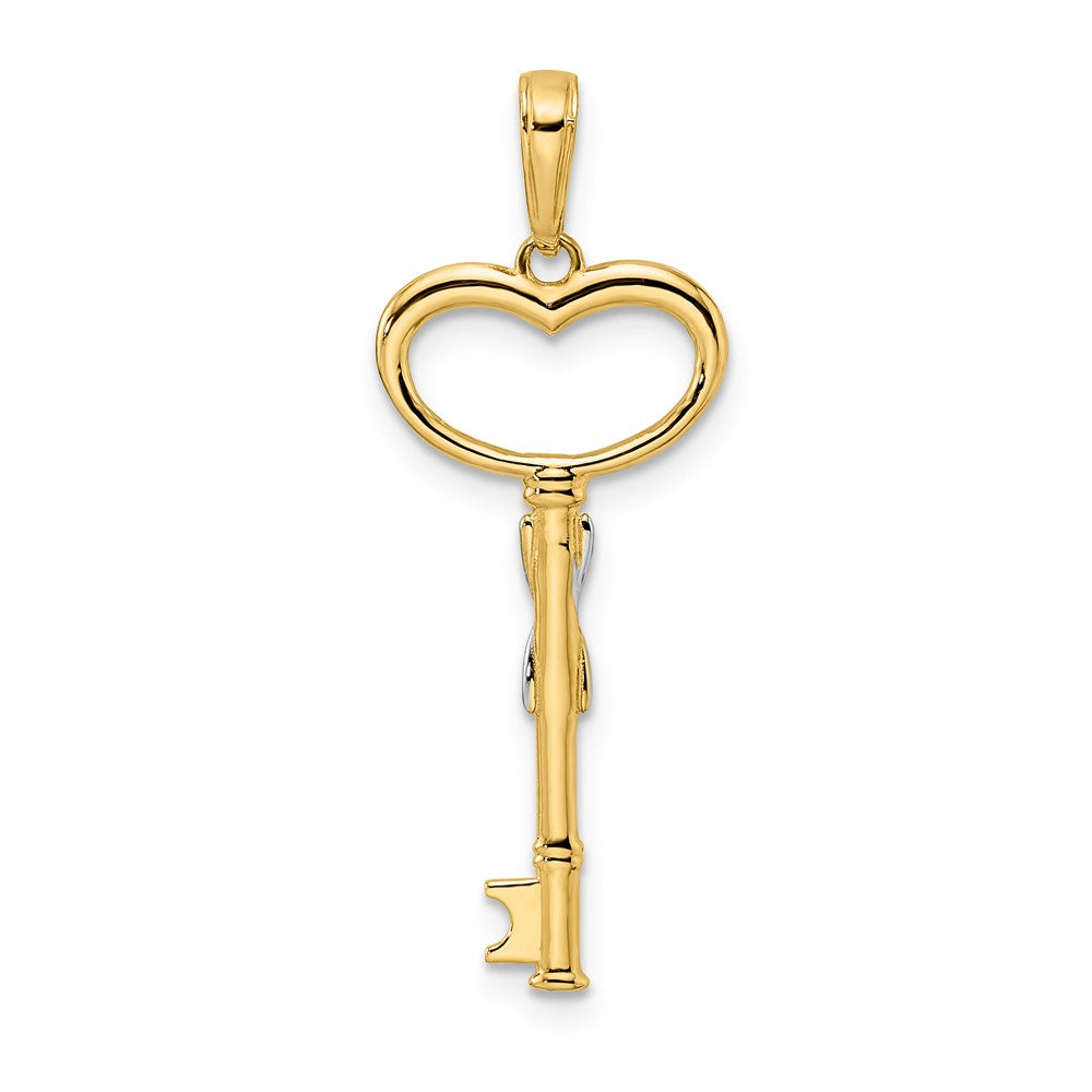 14k and White Rhodium Diamond-cut Heart Key Pendant