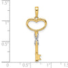 14k and White Rhodium Diamond-cut Heart Key Pendant