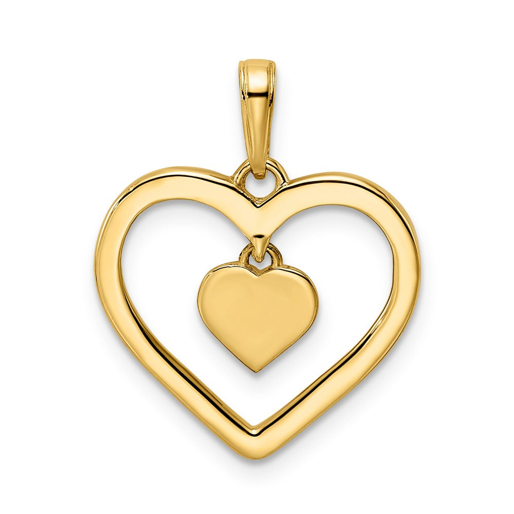 14k and White Rhodium Diamond-cut Heart Dangle in Heart Pendant