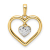 14k and White Rhodium Diamond-cut Heart Dangle in Heart Pendant