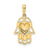 14k and White Rhodium Diamond-cut Heart Hamsa Pendant