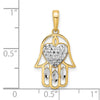 14k and White Rhodium Diamond-cut Heart Hamsa Pendant