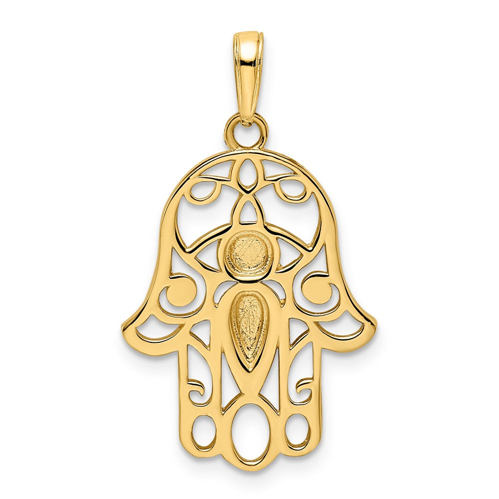 14k and White Rhodium Diamond-cut Evil Eye Hamsa Pendant