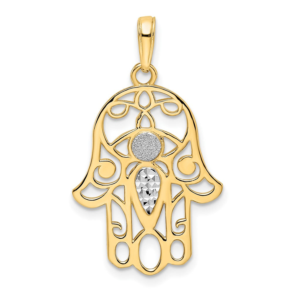 14k and White Rhodium Diamond-cut Evil Eye Hamsa Pendant