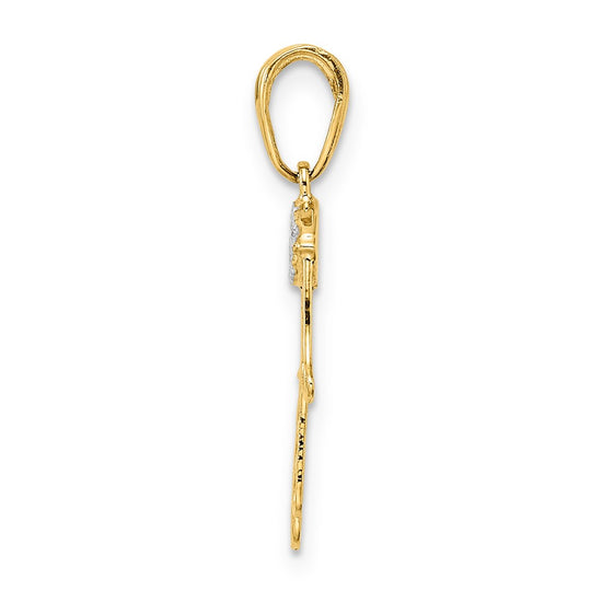 14k and White Rhodium Diamond-cut Evil Eye Filigree Hamsa Pendant