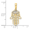 14k and White Rhodium Diamond-cut Evil Eye Filigree Hamsa Pendant