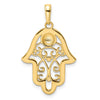 14k and White Rhodium Diamond-cut Evil Eye Filigree Hamsa Pendant