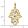 14k and White Rhodium Diamond-cut Evil Eye Filigree Hamsa Pendant
