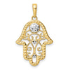 14k and White Rhodium Diamond-cut Evil Eye Filigree Hamsa Pendant