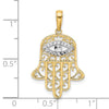 14k and White Rhodium Diamond-cut Filigree Evil Eye Hamsa Pendant