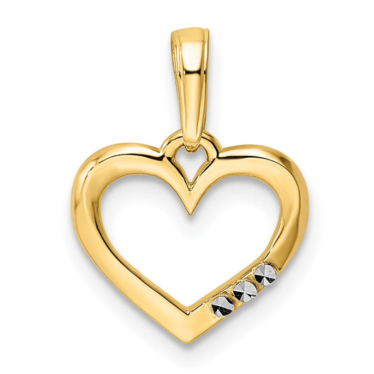 14k and White Rhodium Diamond-cut Heart Pendant