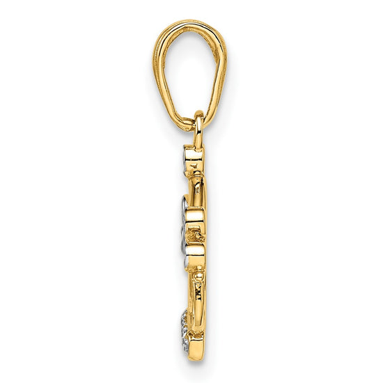 14k and White Rhodium Diamond-cut Crown Pendant