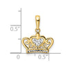 14k and White Rhodium Diamond-cut Heart Crown Pendant