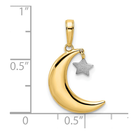 14k and White Rhodium Moon with Dangle Star Pendant
