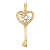 14k with White and Rose Rhodium Diamond-cut Hearts Key Pendant
