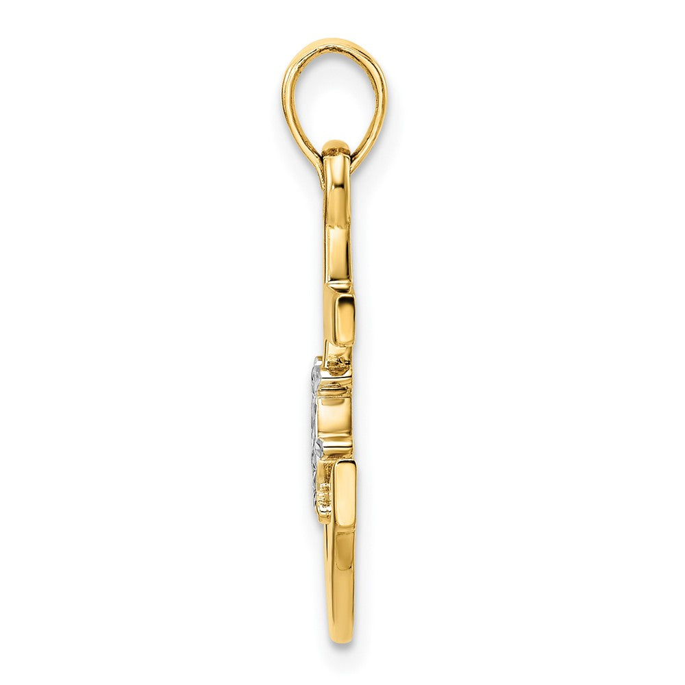 14k and White Rhodium Diamond-cut Anchor and Ship's Wheel Pendant
