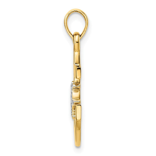 14k and White Rhodium Diamond-cut Anchor and Ship's Wheel Pendant