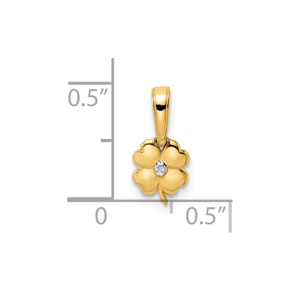 14k and White Rhodium Diamond-cut 4-Leaf Clover Pendant