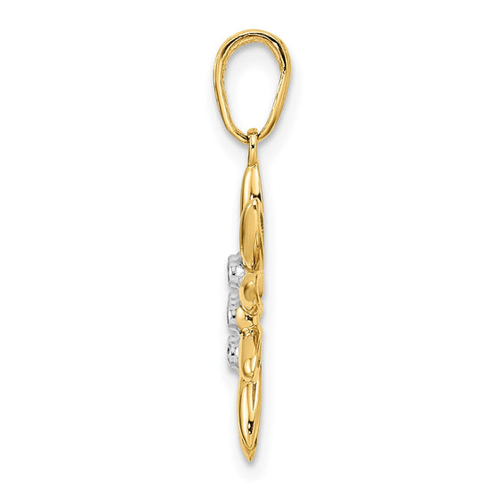 14K and White Rhodium Diamond-cut Flower Pendant
