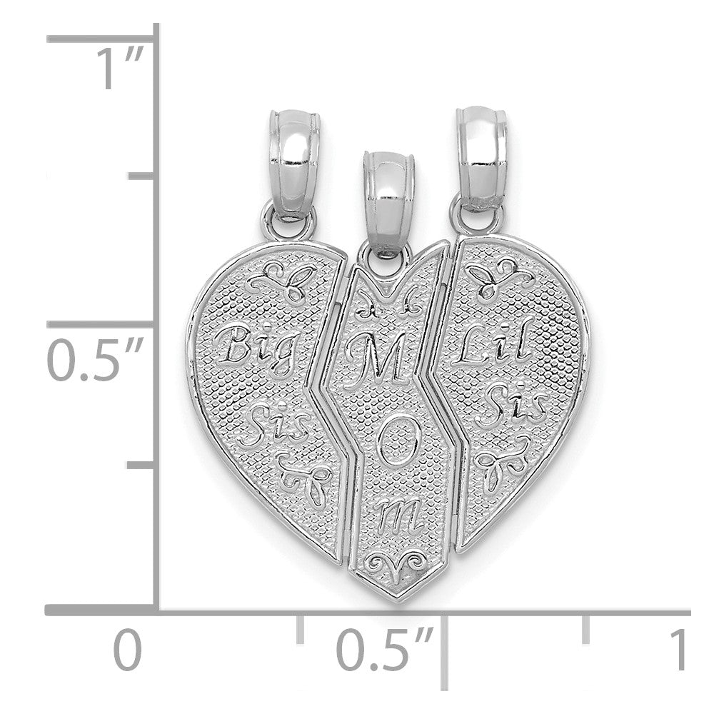 14k White Gold 3-Piece Break-apart BIG SIS-MOM-LIL SIS Charm