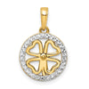 14K and White Rhodium Diamond-cut Four-leaf Clover Pendant