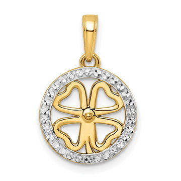 14K and White Rhodium Diamond-cut Four-leaf Clover Pendant