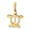 14k and White Rhodium Diamond-cut Turtle with Flower Pendant