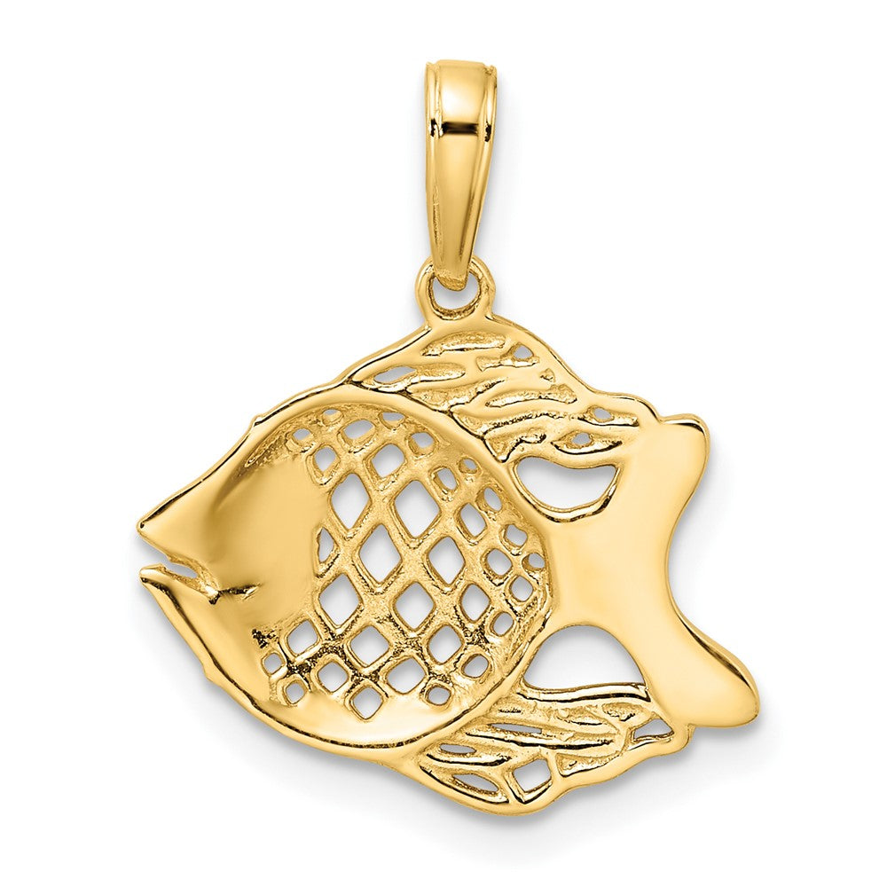 14k and White Rhodium Diamond-cut Tropical Fish Pendant