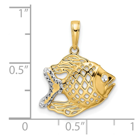 14k and White Rhodium Diamond-cut Tropical Fish Pendant