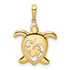 14k and White Rhodium Diamond-cut Floral Turtle Pendant