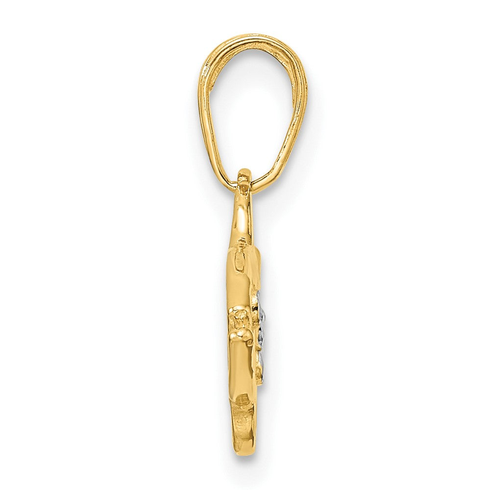 14k and White Rhodium Diamond-cut Fish Pendant