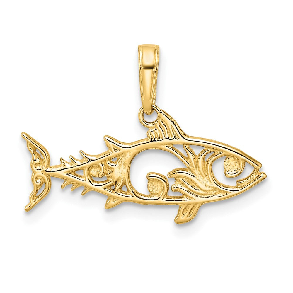 14k and White Rhodium Diamond-cut Fish Pendant