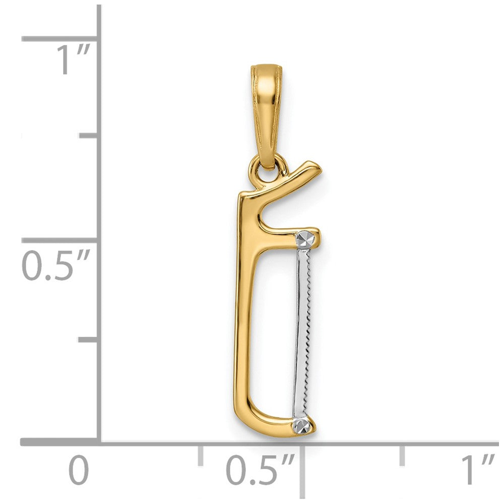14k and White Rhodium Diamond-cut Hacksaw Pendant
