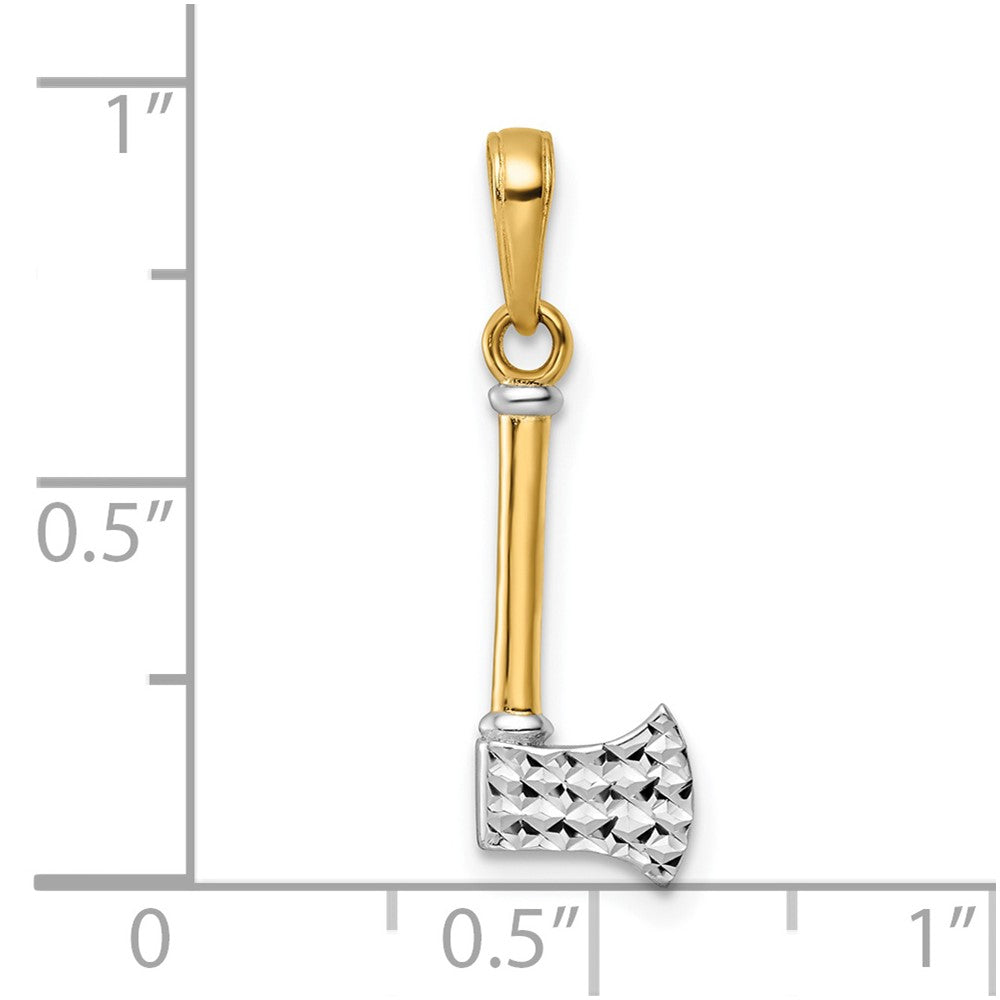 14k and White Rhodium Diamond-cut Axe Pendant