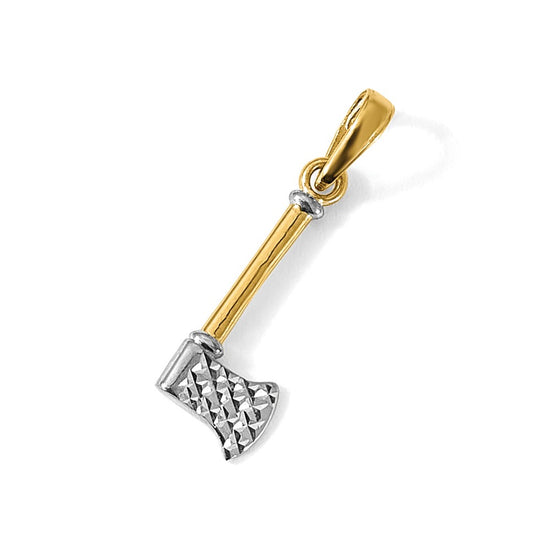 14k and White Rhodium Diamond-cut Axe Pendant