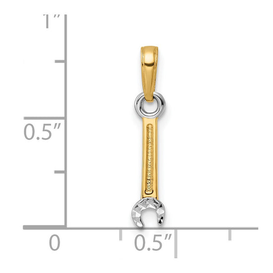14k and White Rhodium Diamond-cut Wrench Pendant