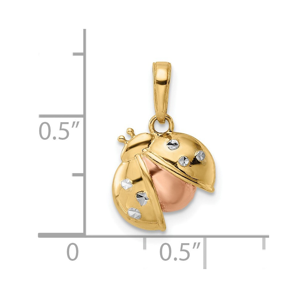 14k with White and Rose Rhodium Diamond-cut Ladybug Pendant