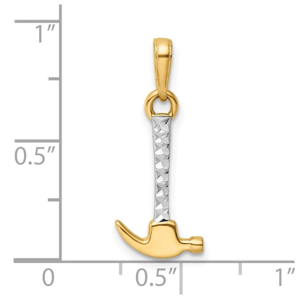 14k and White Rhodium Diamond-cut Hammer Pendant