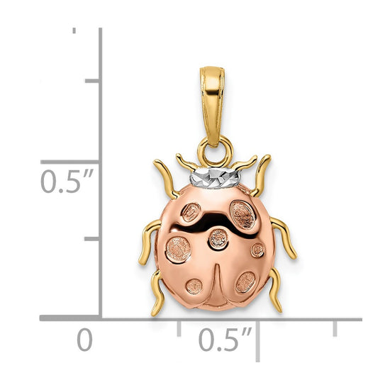 14k with White and Rose Rhodium Diamond-cut Ladybug Pendant