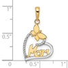 14K with White Rhodium Diamond-cut Butterfly and MOM in Heart Pendant