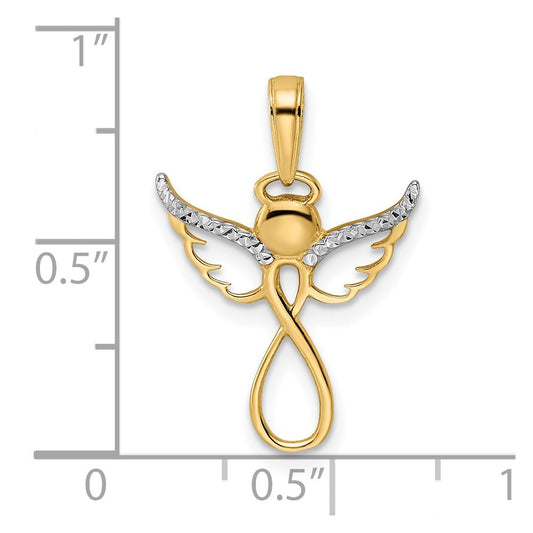 14K and White Rhodium Diamond-cut Infinity Angel Pendant