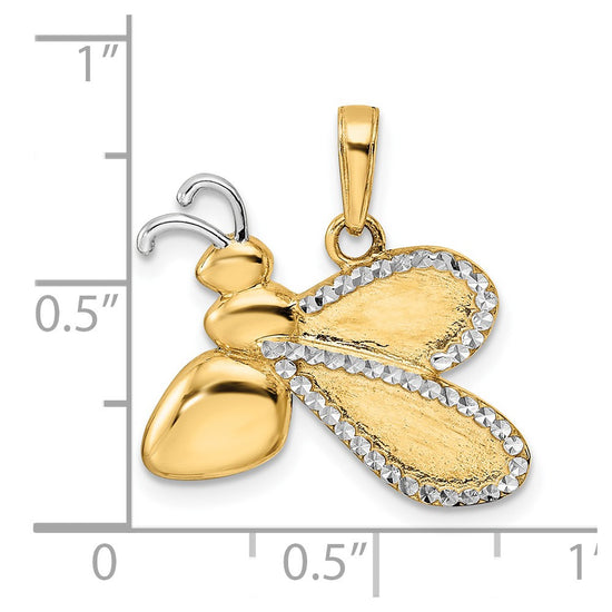 14K and White Rhodium Diamond-cut Bumblebee Pendant