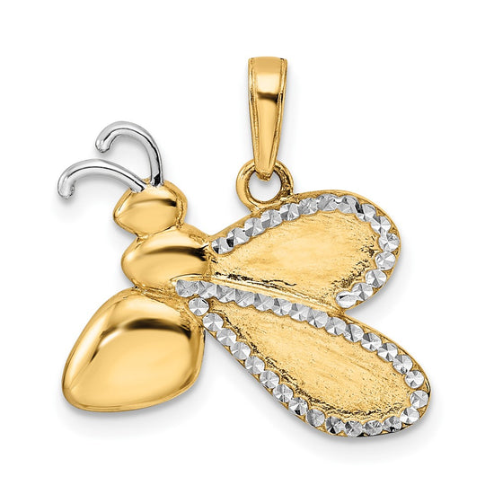 14K and White Rhodium Diamond-cut Bumblebee Pendant