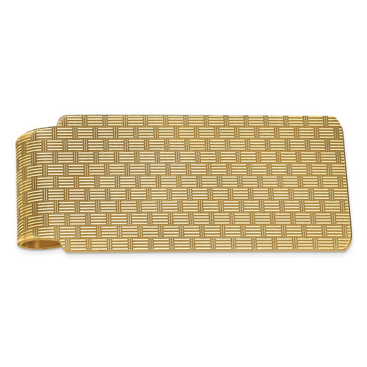 14k Mens Textured Basketweave Polished Money Clip