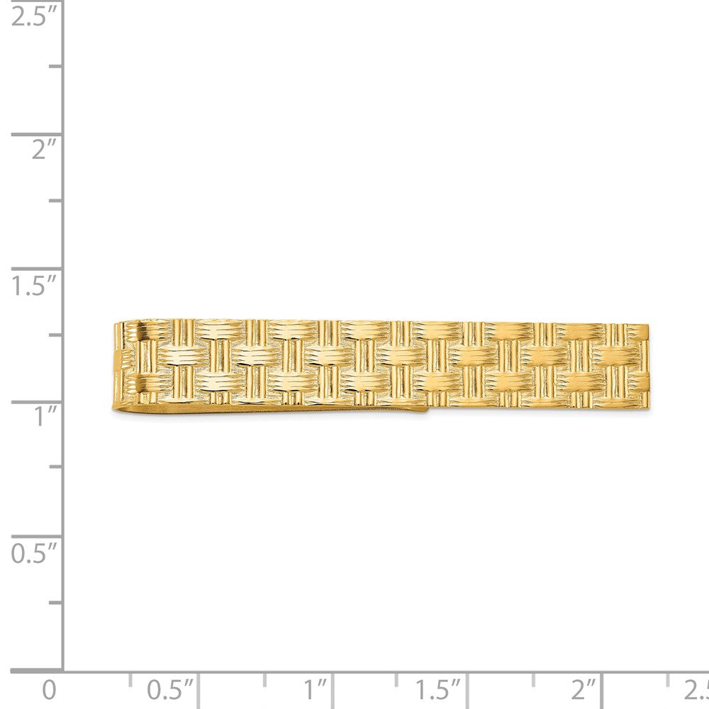 14k Mens Textured Basketweave Pattern Tie Bar