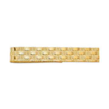 14k Mens Textured Basketweave Pattern Tie Bar